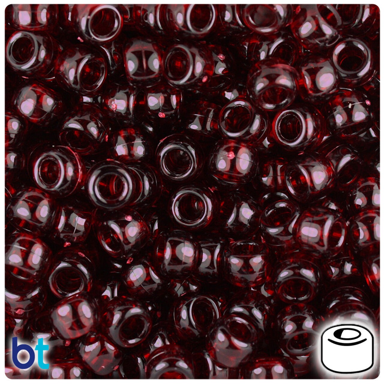 BeadTin Dark Ruby Transparent 9mm Barrel Plastic Pony Beads (500pcs)